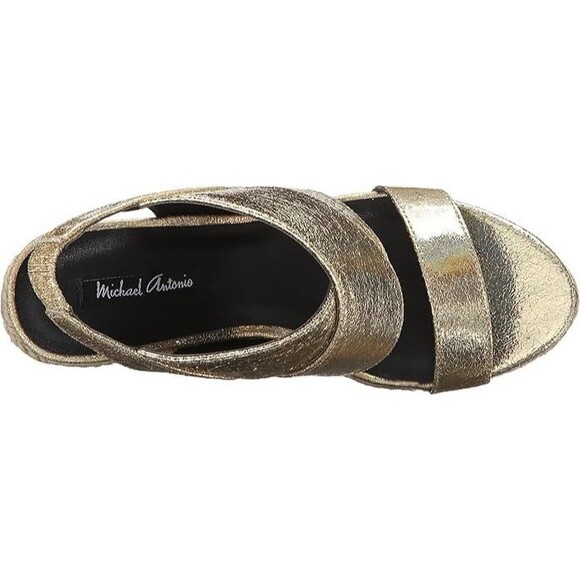 Michael Antonio Gerey Met Metallic Gold Strappy Espadrille Open Toe Wedge Size 9 - Picture 3 of 12